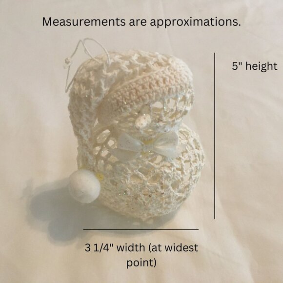 Handmade Crochet Snowman Ornament – Glitter Accents – Vintage Charm – Needs TLC - Picture 9 of 10